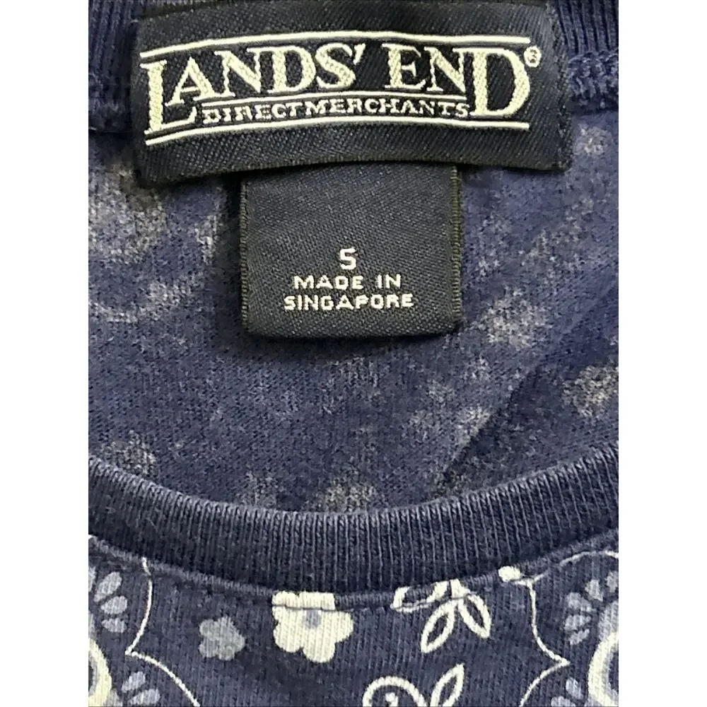 Lands End Girls 100% Cotton Blue Floral Long-Sleeve Dress Size 5 Prairie Cottage